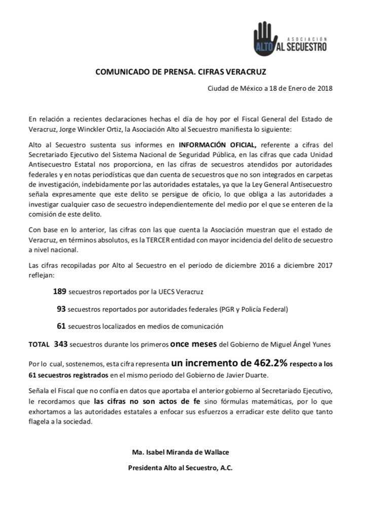 ¿Quién dice la verdad sobre los secuestros en Veracruz? 4 Comunicado Alto al Secuestro