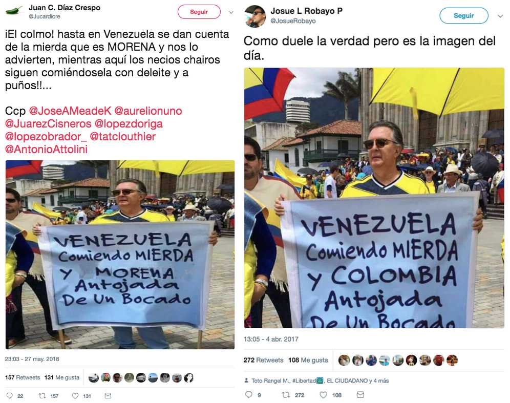 Información de la elección en Colombia que se convirtió en tres noticias falsas sobre México 3 Colombia Comparación pancarta