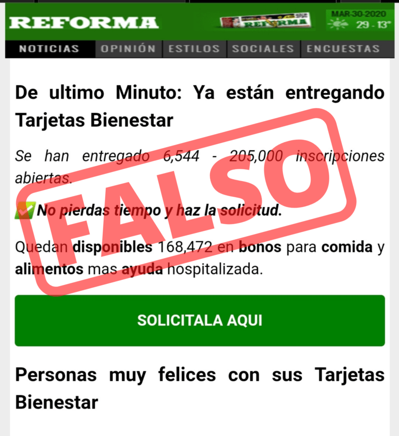 Falso que Gobierno de México haya aprobado bono por cuarentena 2 Falso bono 2