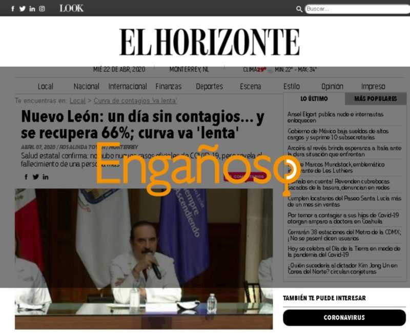 Engañoso que NL tuvo un día sin contagios por COVID-19 como publicó El Horizonte 1 Diseño sin título 1