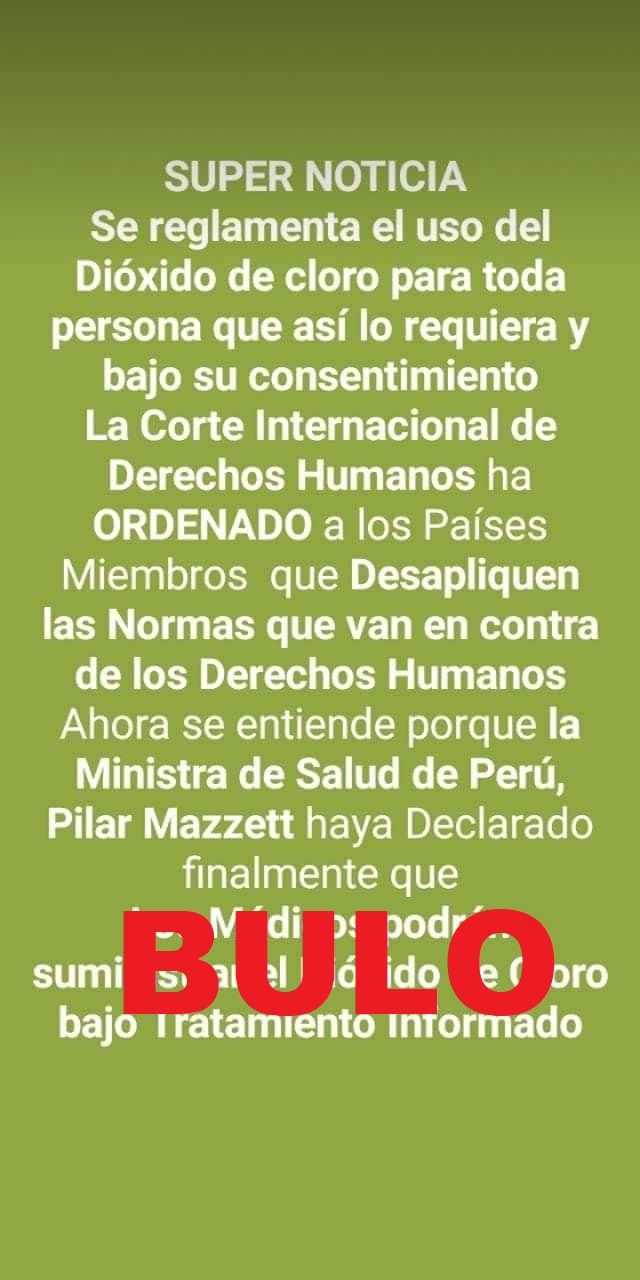 Bulo dioxido de cloro derechos humanos