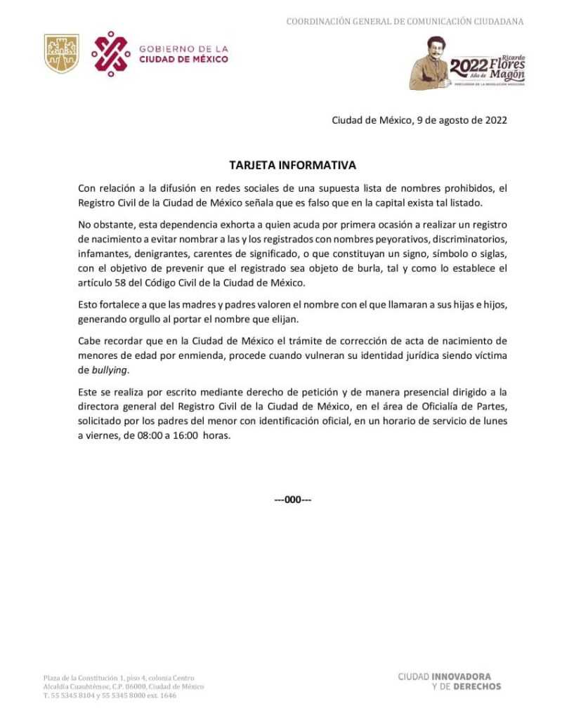 Falsa la lista de 62 nombres prohibidos en México 2 registro civil nombres