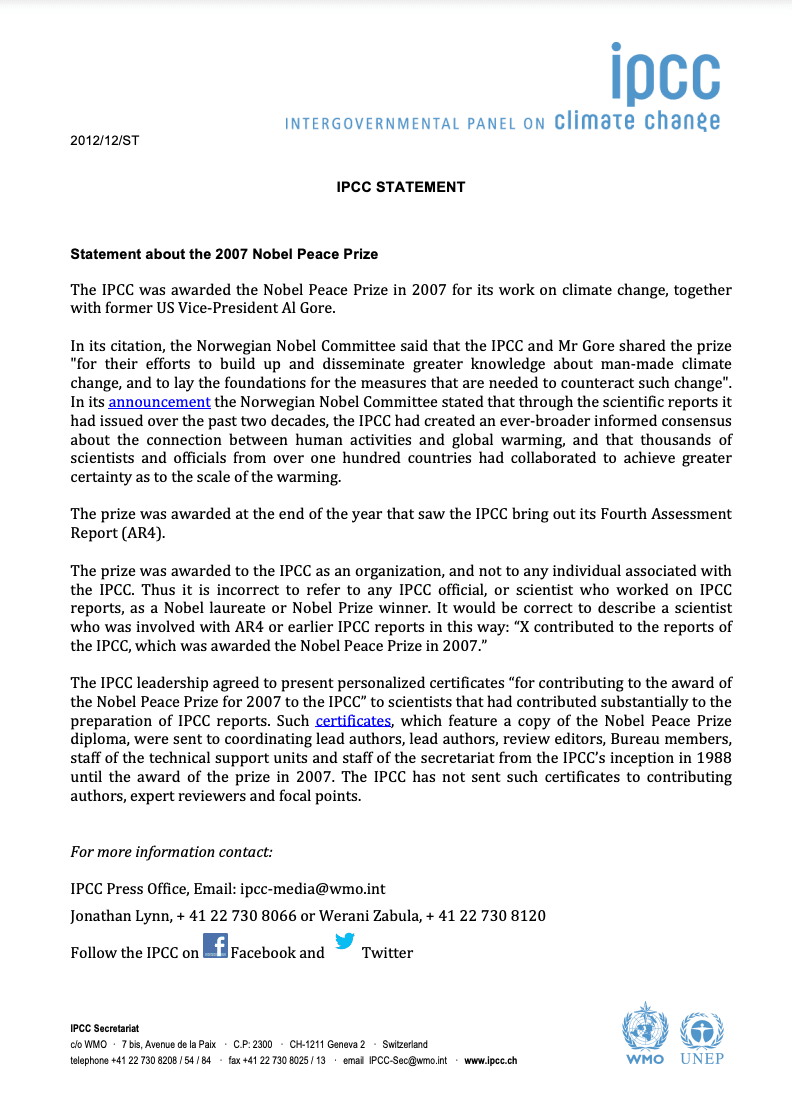 Engañoso que Claudia Sheinbaum ganó el Premio Nobel de la Paz 2007 3 Premio Nobel