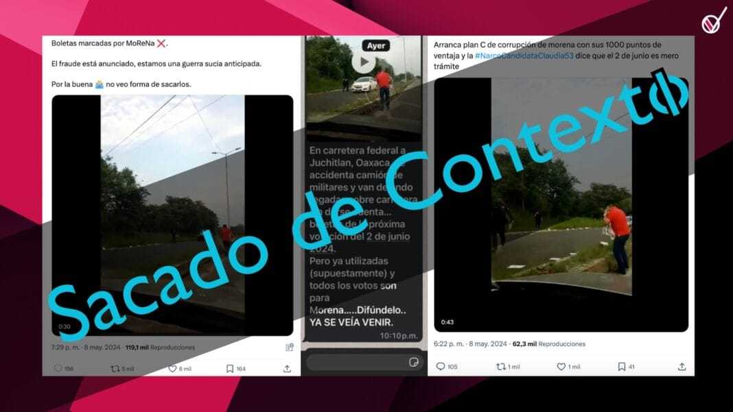 boletas electorales marcadas por morena tiradas en carretera