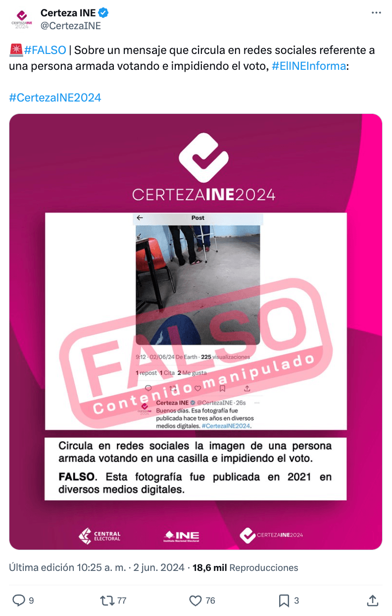 Las desinformaciones que marcaron la jornada electoral en México 2024 3 Captura de pantalla 2024 06 03 a las 4.13.52 p.m