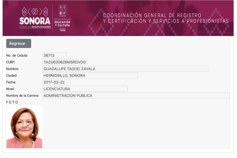 Guadalupe Taddei cédula