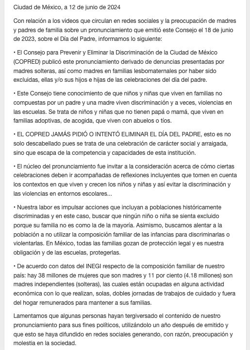 Falso que COPRED promueve la suspensión del Día del Padre 1 Día del Padre