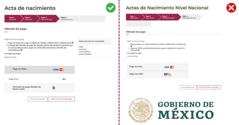 Cuidado con los sitios falsos para "tramitar" acta de nacimiento y pasaporte 2 acta