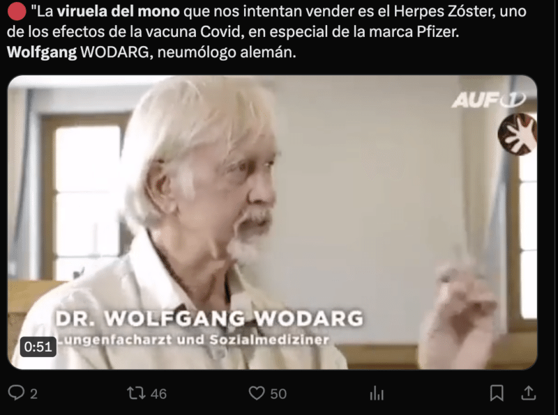 Las desinformaciones relacionadas al mpox 2024 2 Dr. Wolfgang Godgard dice que el mpox es herpes zoster