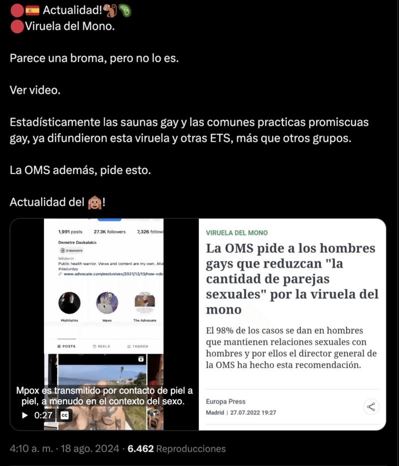 Las desinformaciones relacionadas al mpox 2024 3 Captura de pantalla 2024 08 21 a las 12.48.06