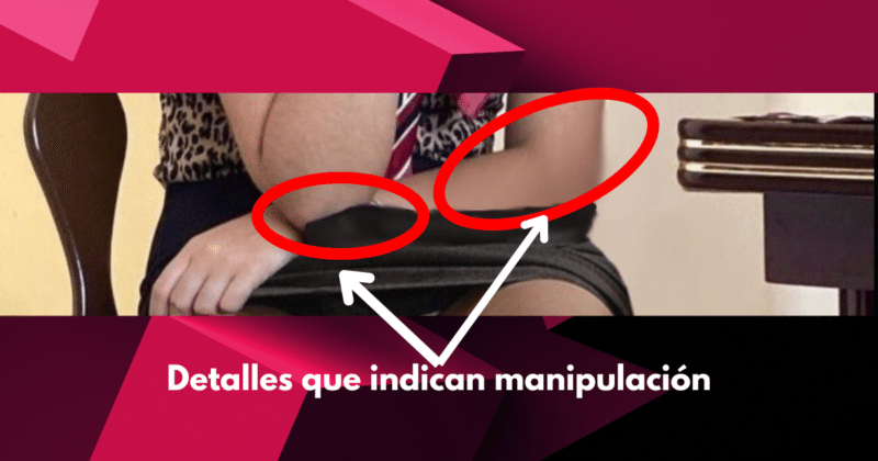 Foto de Andrea Chávez manipulada genera cosificación y violencia en redes 2 Imagen que muestra los puntos donde fue manipulada la fotografía original de Andrea Chávez