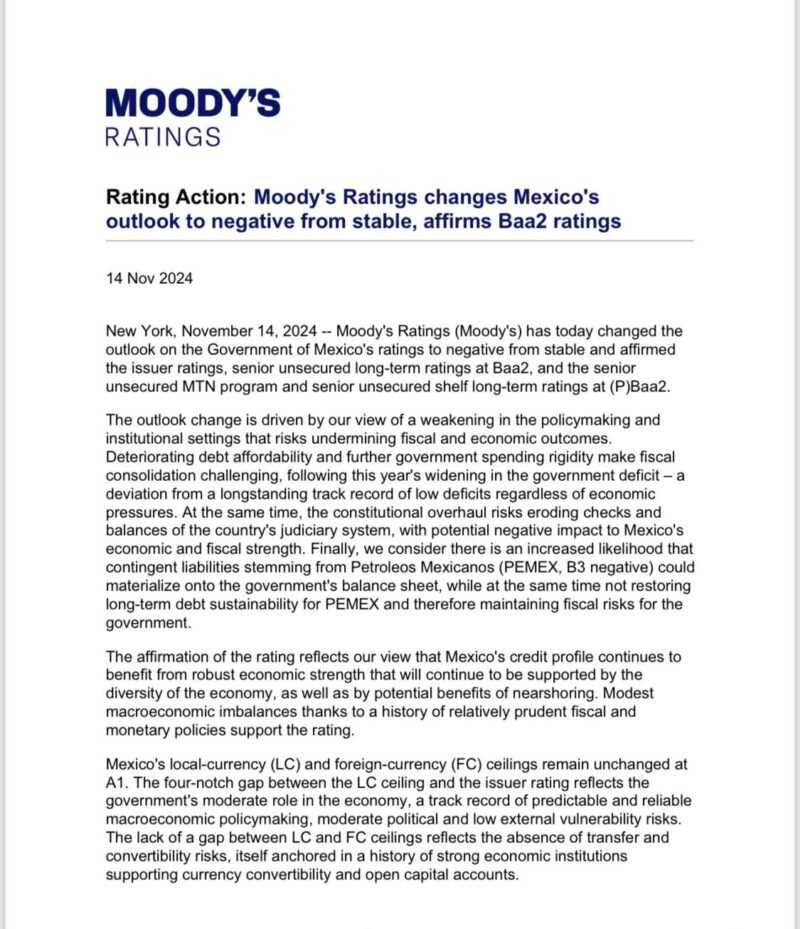 Comunicado de Moody's