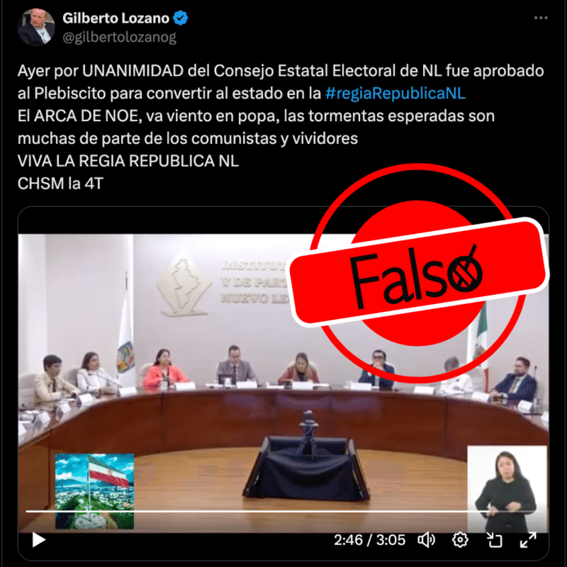 Falso que IEEPCNL aprobó la consulta popular de “independizar Nuevo León” 1 Desinformación de Gilberto Lozano sobre Nuevo León