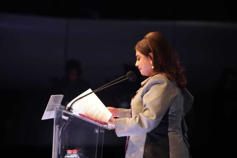 Clara Brugada dando su informe de 100 días 