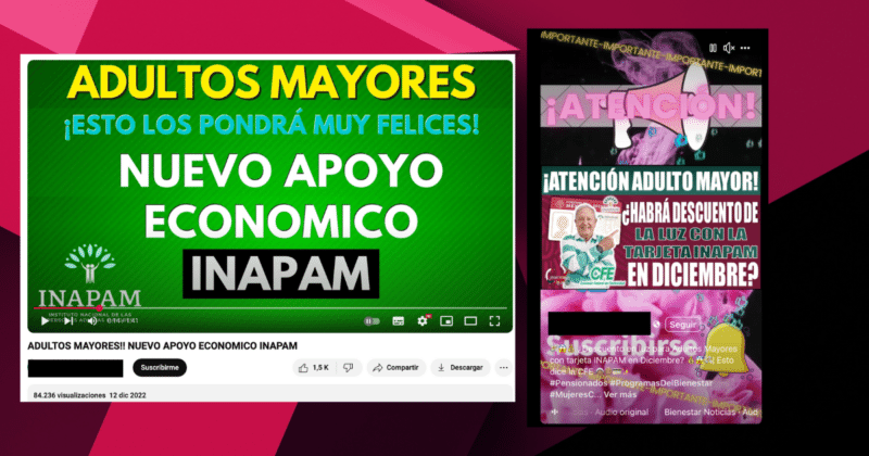 Publicaciones sobre falsas sobre subsidio de CFE a beneficiarios INAPAM