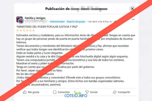 Es falso que el Ministerio de Relaciones Interiores, Justicia y Paz de Venezuelaemitió una alerta de seguridad. Se trata de un bulo que circula en redes desde junio de 2024