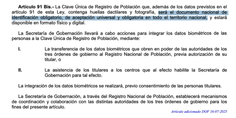 Artículo 91 Bis de la Ley General de Población