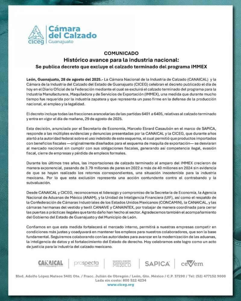 Posicionamiento de la Cámara Nacional de la Industria del Calzado