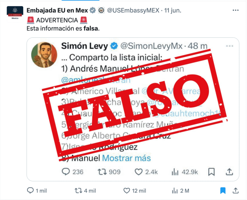 La Embajada de Estados Unidos en México desmiente la Lista Marco