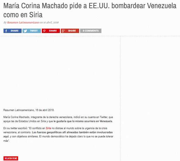 ¿María Corina Machado pidió un bombardeo a Venezuela? Desinforman sobre ganadora del Premio Nobel de la Paz 2 ¿María Corina Machado pidió un bombardeo a Venezuela? Desinforman sobre ganadora del Premio Nobel de la Paz