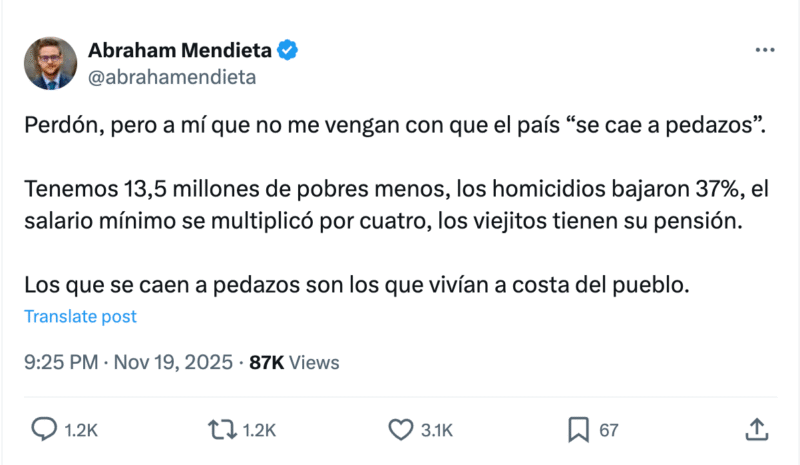 Abraham Mendieta defiende al gobierno federal con cifras imprecisas de economía y seguridad 