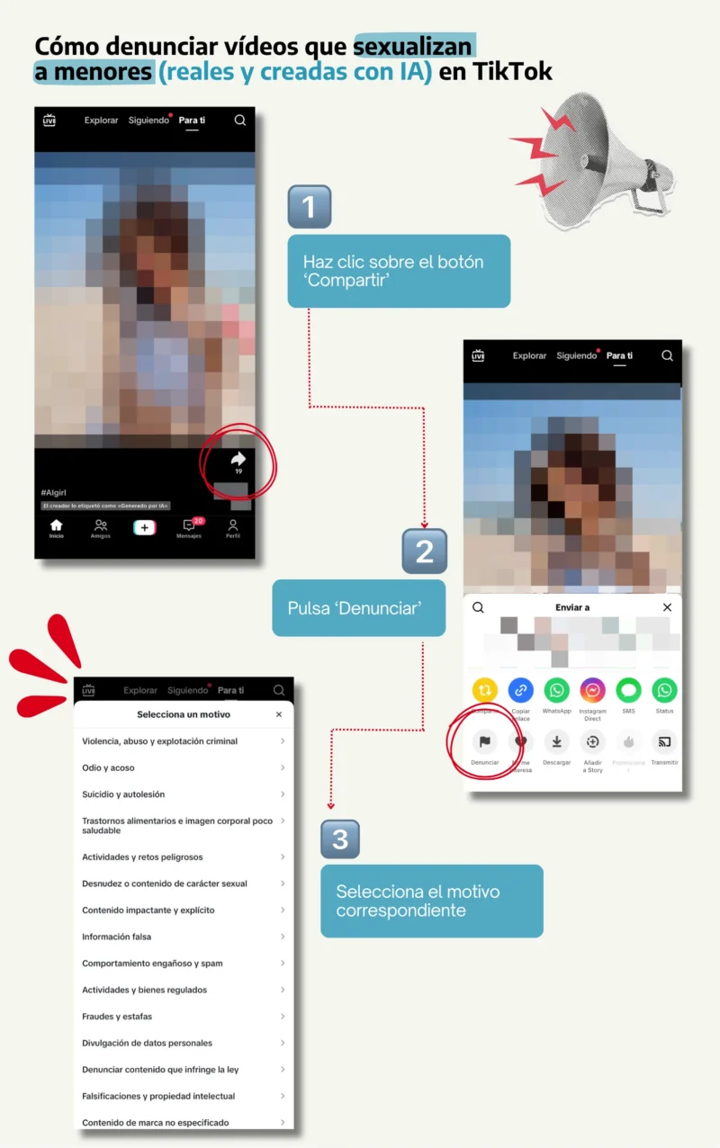 El mercado de contenido sexual de menores generado con IA en TikTok y la puerta a la pornografía infantil 8 Proceso para denunciar una publicación en TikTok.