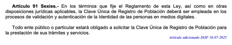 Artículo 91 Sexies de la Ley General de Población