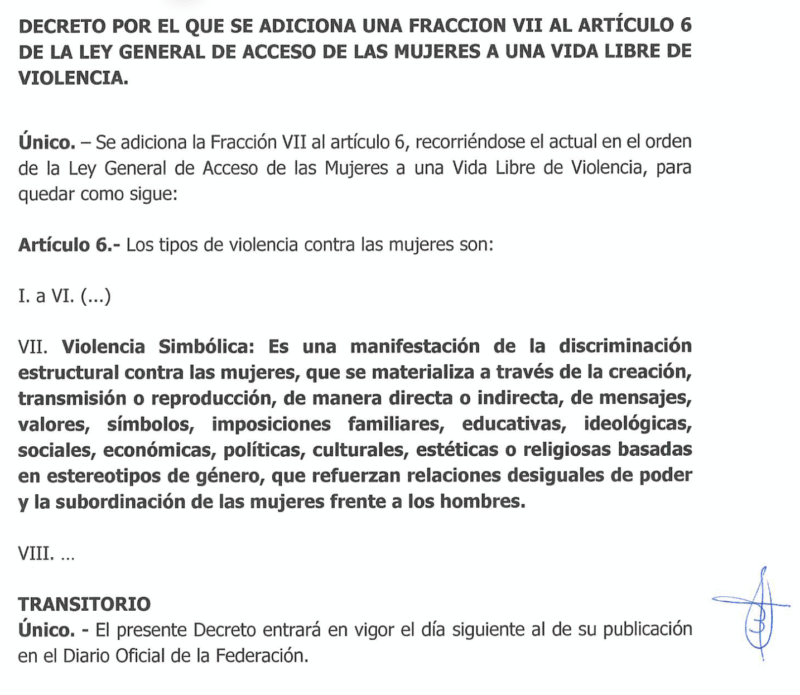 Dictamen de reforma a la Ley General de Acceso de las Mujeres a un Vida Libre de Violencia