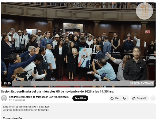 Este video de Grecia Quiroz, presidenta municipal de Uruapan, es una deepfake 2 Captura de pantalla sesión del Congreso de Michoacán