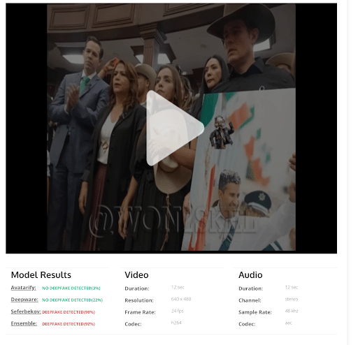 Este video de Grecia Quiroz, presidenta municipal de Uruapan, es una deepfake 3 Análisis de contenido en Deepware