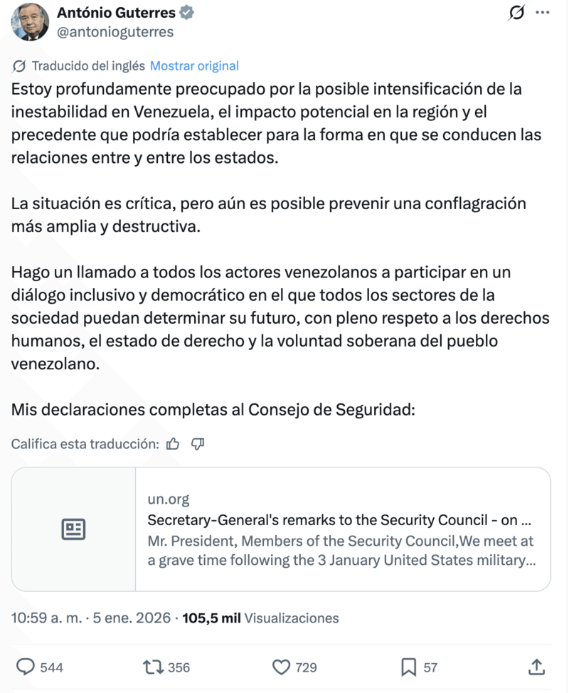 Declaración de Antonio Guterres.