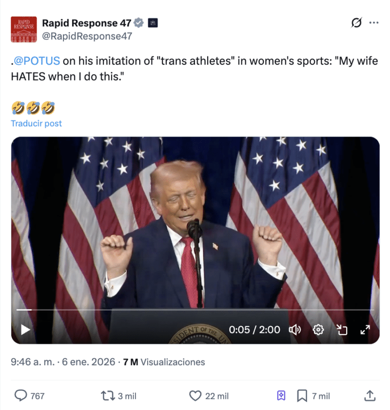 Falso que Trump dijo que manifestantes contra ICE “son gays comunistas”; Verdadero que se burló de atletas trans 1 Trump