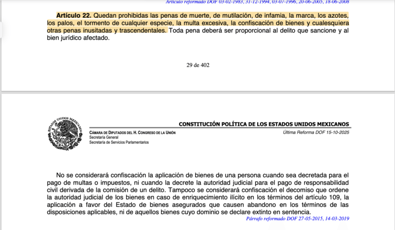 Artículo 22 de la Constitución Mexicana