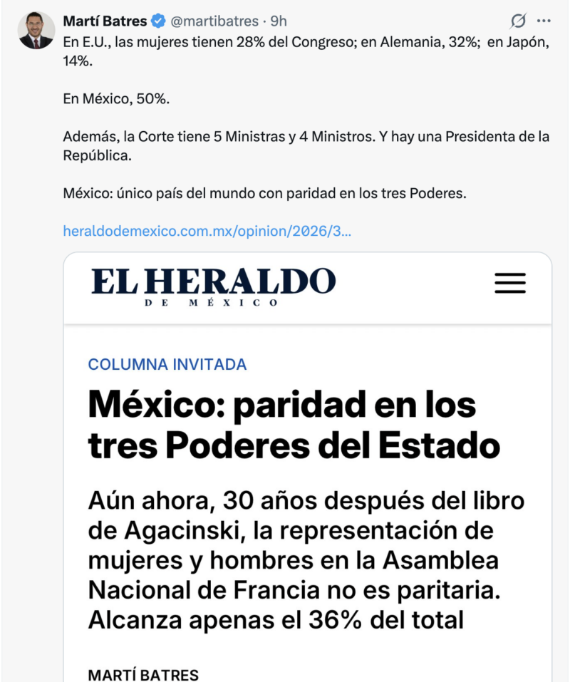 Caprtura de pantalla de publicación de Martí Batres