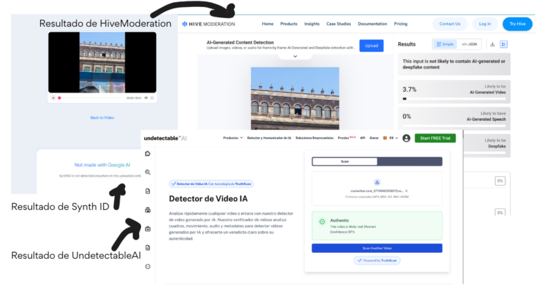 No está hecho con IA: Infodemia desinforma sobre video de persona tomando el sol en Palacio Nacional 4 Resultados de detección de IA del segundo video viral