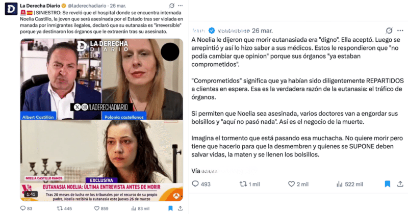 Falso que negaron posponer eutanasia de Noelia debido a que sus órganos “ya estaban comprometidos”