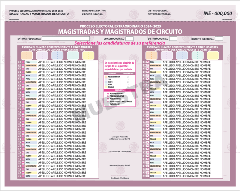 Consejería Jurídica propone cambios para la siguiente elección judicial 2 Muestra de boleta de las magistraturas de circuito en la Elección Judicial 2025