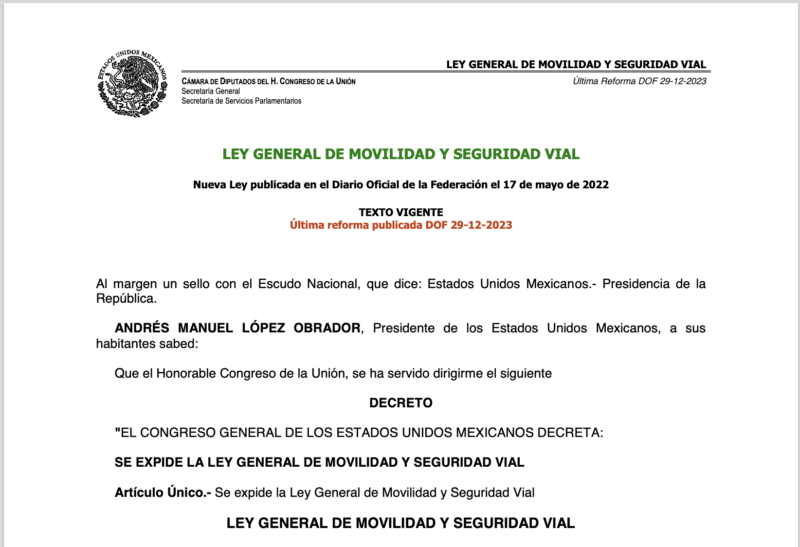 Falso que una “nueva ley” impida a mayores de 60 años conducir sin documentos extra 1 Ley General de Movilidad y Seguridad Vial