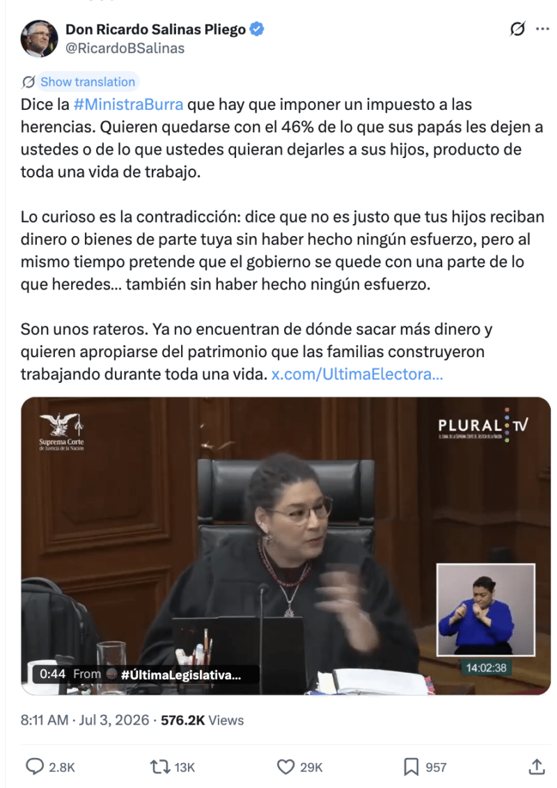 ¿Lenia Batres propuso impuesto de 46% a las herencias? No, pero sí respalda que se graven 2 Captura de pantalla 2026 07 08 a las 2.54.02 p.m