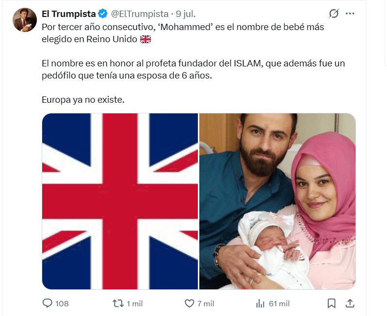Verdadero que Muhammad fue el nombre más registrado en Inglaterra y Gales 1 Captura de pantalla 2026 07 13 140958