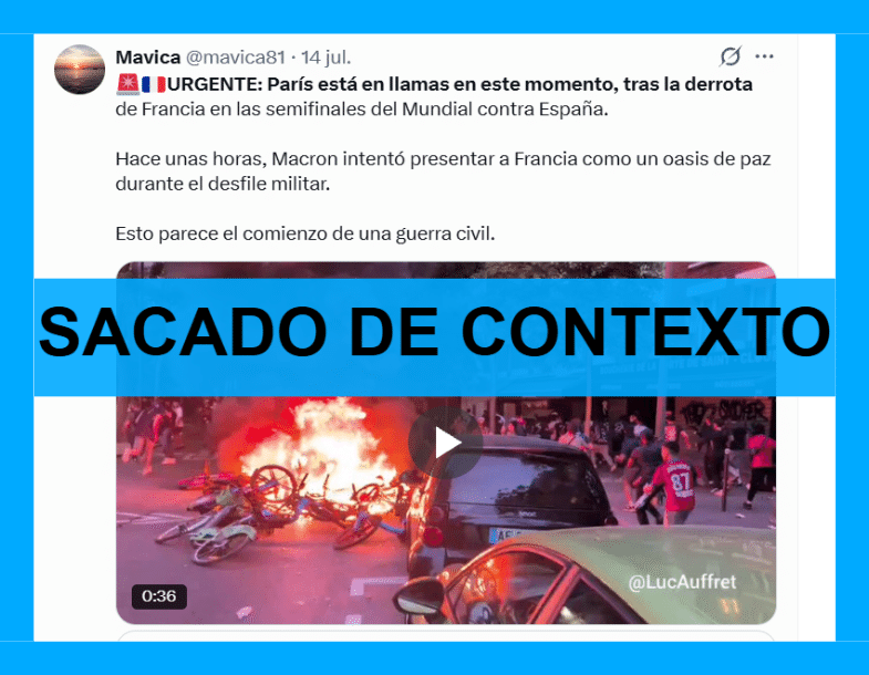Sacado de contexto que incendios en París correspondan a disturbios por el Mundial 2026 2 imagen verificacion sacado de contexto 3
