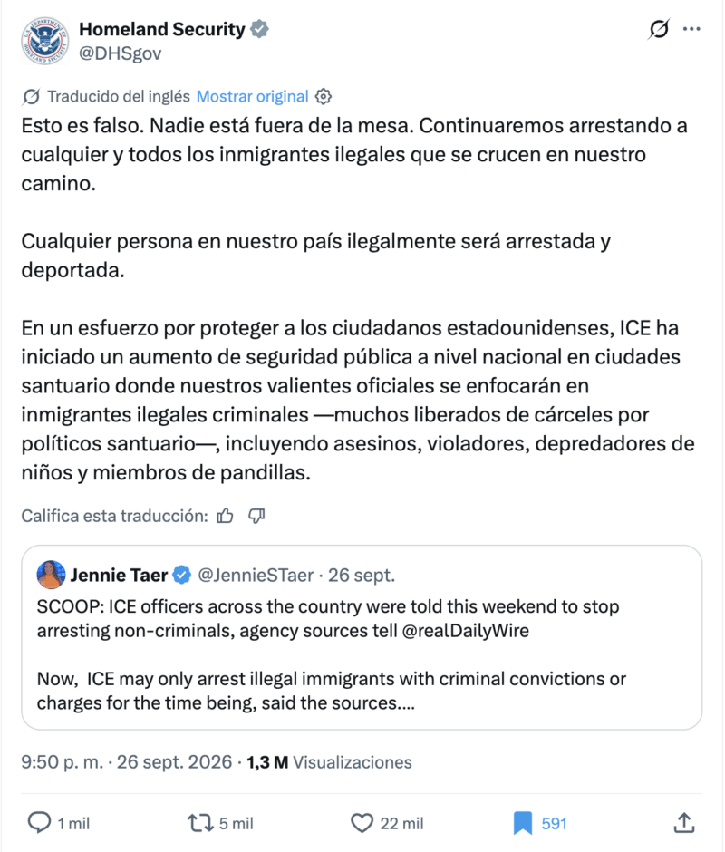Falso que ICE anunció la suspensión de deportaciones desde Estados Unidos 2 Publicación de DHS sobre deportaciones masivas