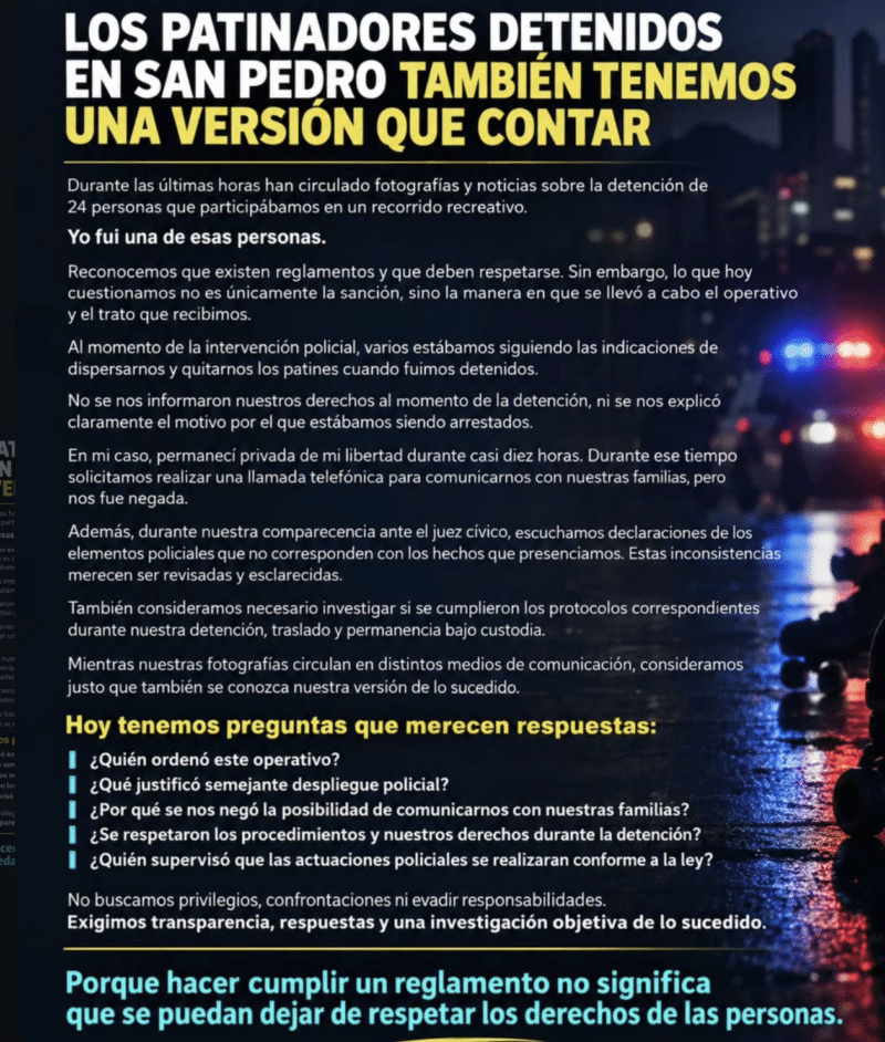 Detención de patinadores en San Pedro evidencia abusos policiales pese a reglamento vial 1 San Pedro patin